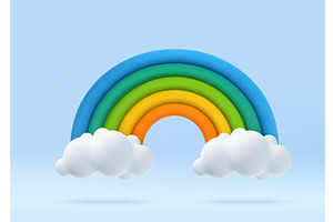 3d Colorful rainbow with clouds, an Illustration by ModVector