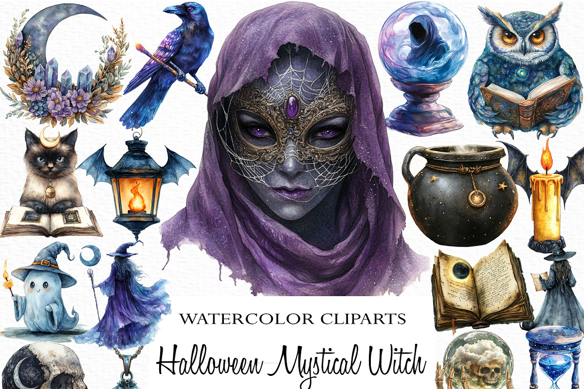 Halloween Mystical Witch Clipart, an Illustration by Craft Nest (Photo 1 of 6)