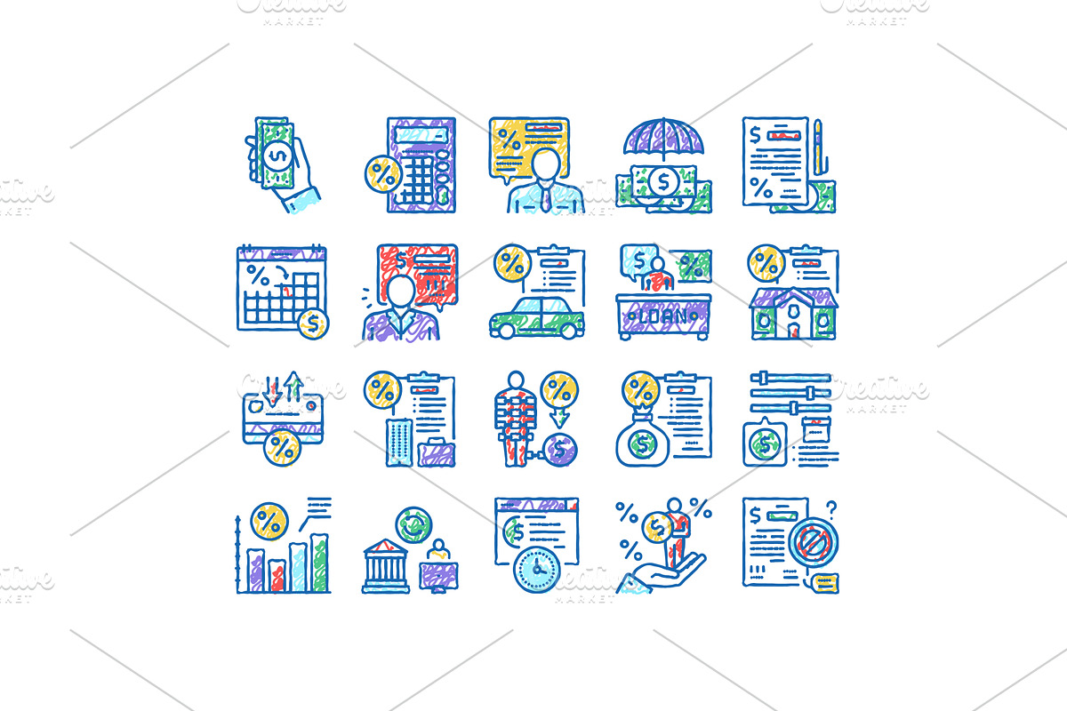 Loan Financial Credit set Icons hand, an Object Illustration by pikepicture