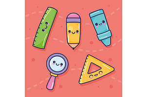 five school supplies icons, an Object Illustration by studiogstock