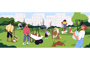 People planting trees in city park, a Person Illustration by PaperTrident