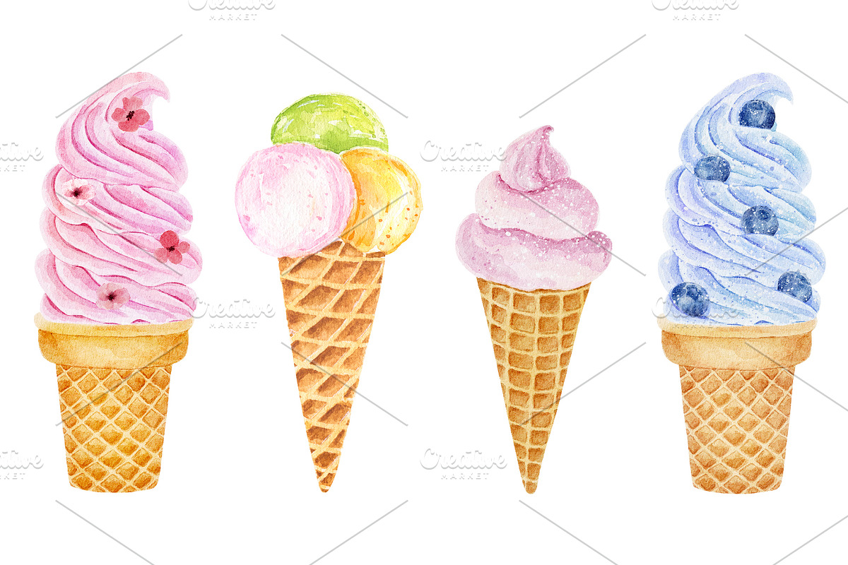 Ice cream watercolor collection, a Food Illustration by Nataliia Pyzhova (Photo 3 of 8)