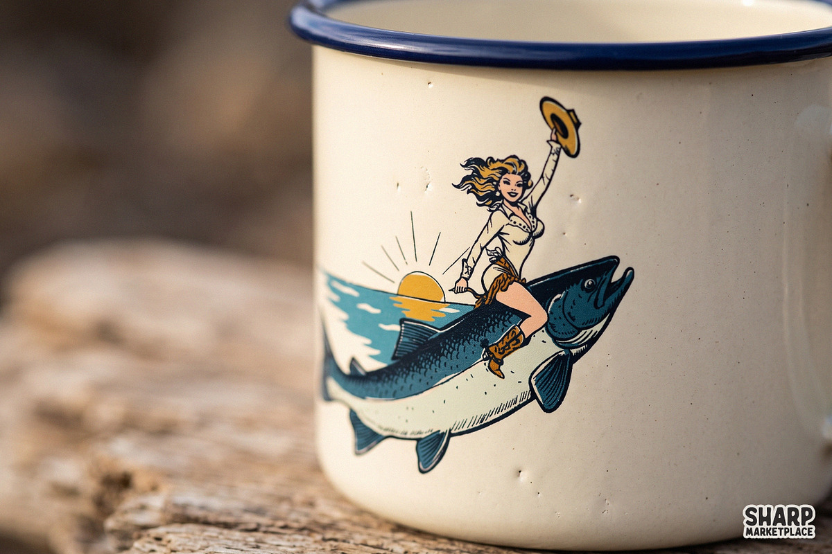 Vintage Cowgirl Riding Giant Fish, an Object Graphic by SharpMarketplace (Photo 4 of 4)
