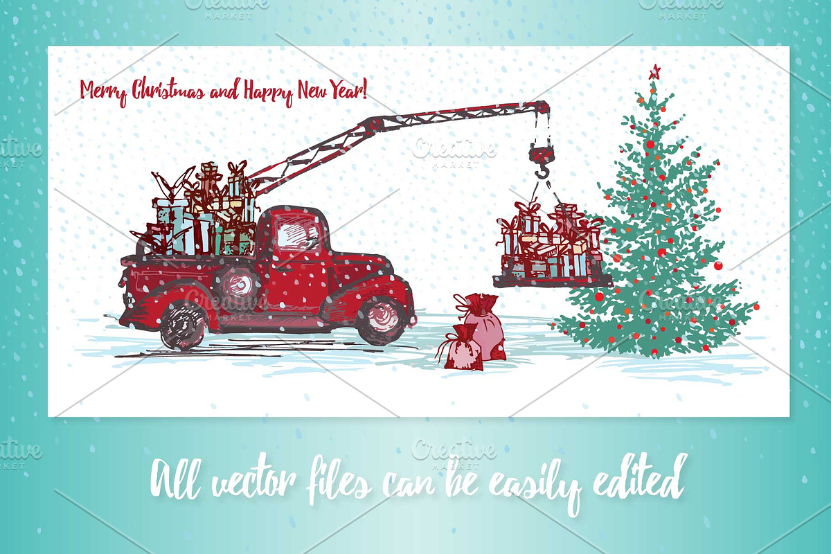Set of sketch Christmas tree and car, a Decorative Illustration by Zimages (Photo 6 of 7)