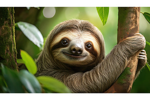 A cute sloth clinging to a tree in a, an Animal Photo by Igor Tichonow