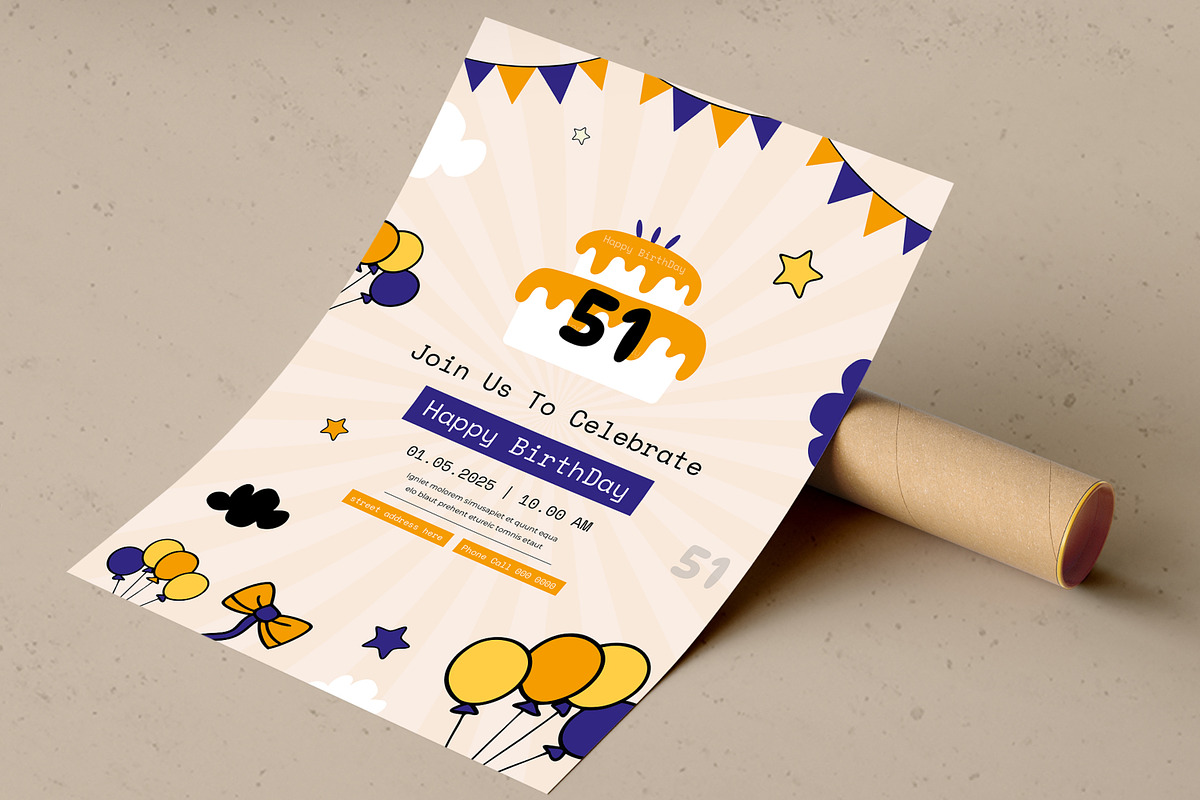 Birthday Invitation Card Layout, a Stationery Template by MightyDesign (Photo 2 of 7)