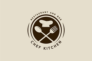 hat chef fork and spoon logo vintage, a Branding & Logo Template by zyxroun shop