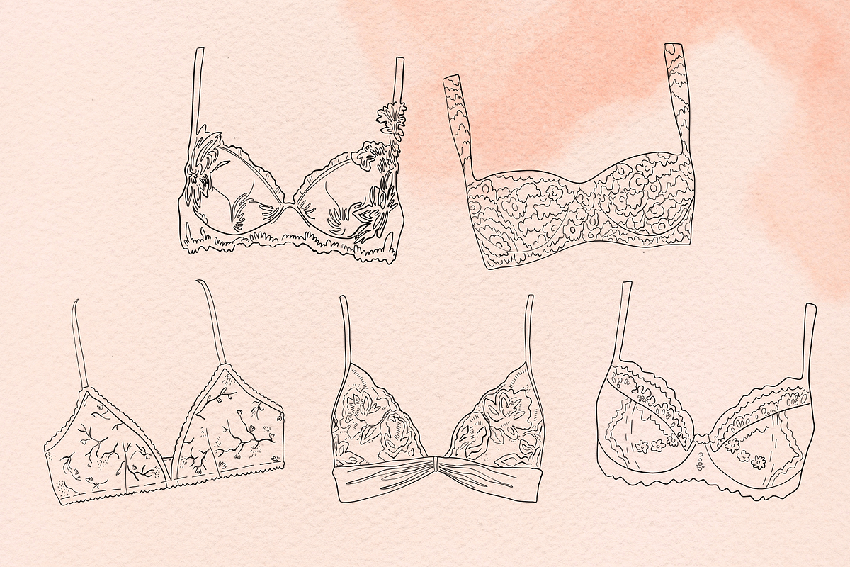 Hand drawn vector Lineart Bra set, an Illustration by esylvia (Photo 6 of 9)