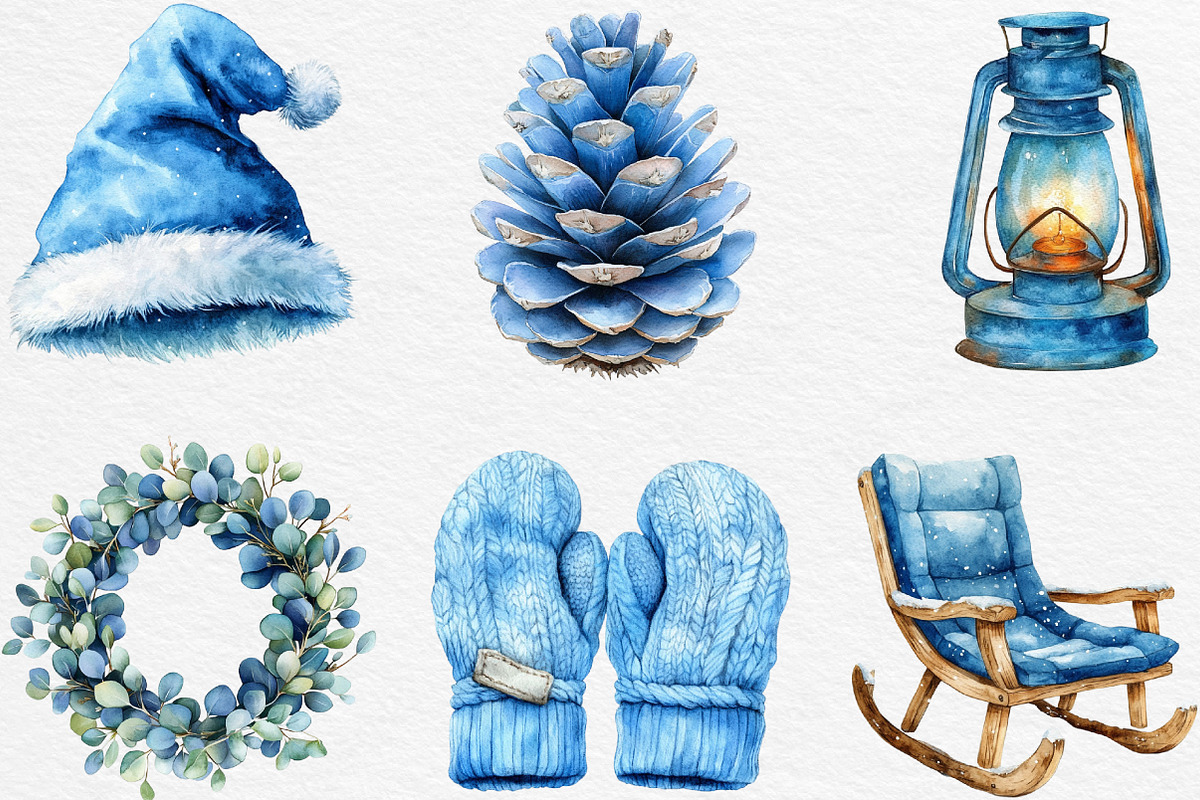 Cozy Christmas Blue Clipart, an Illustration by Black Bird Studio (Photo 4 of 6)