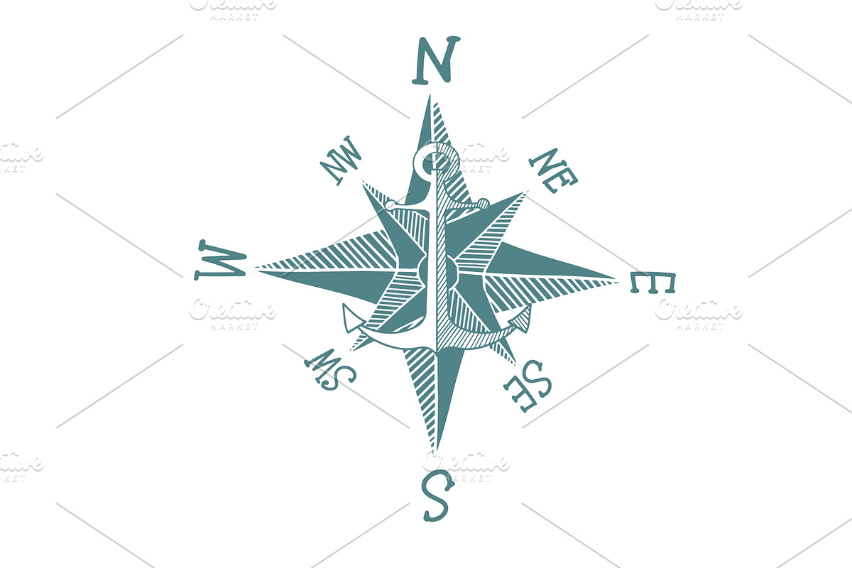 Grunge sketch hand-drawn wind rose, an Object Illustration by Nenahliadava Design