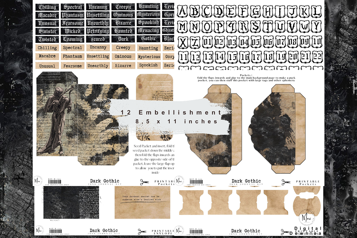 Gothic junk Journal printable Kit, a Decorative Illustration