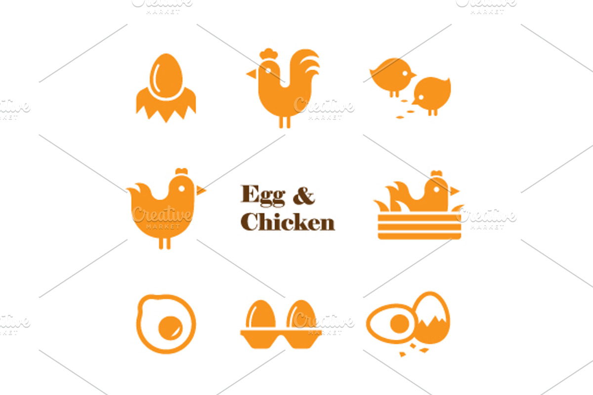 egg and chicken symbol set, an Animal Illustration by Watchada's factory