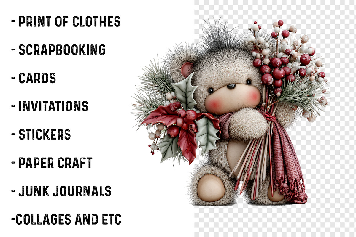 Christmas Teddy Bear Clipart, a Transportation Illustration by SinaCreation (Photo 3 of 9)
