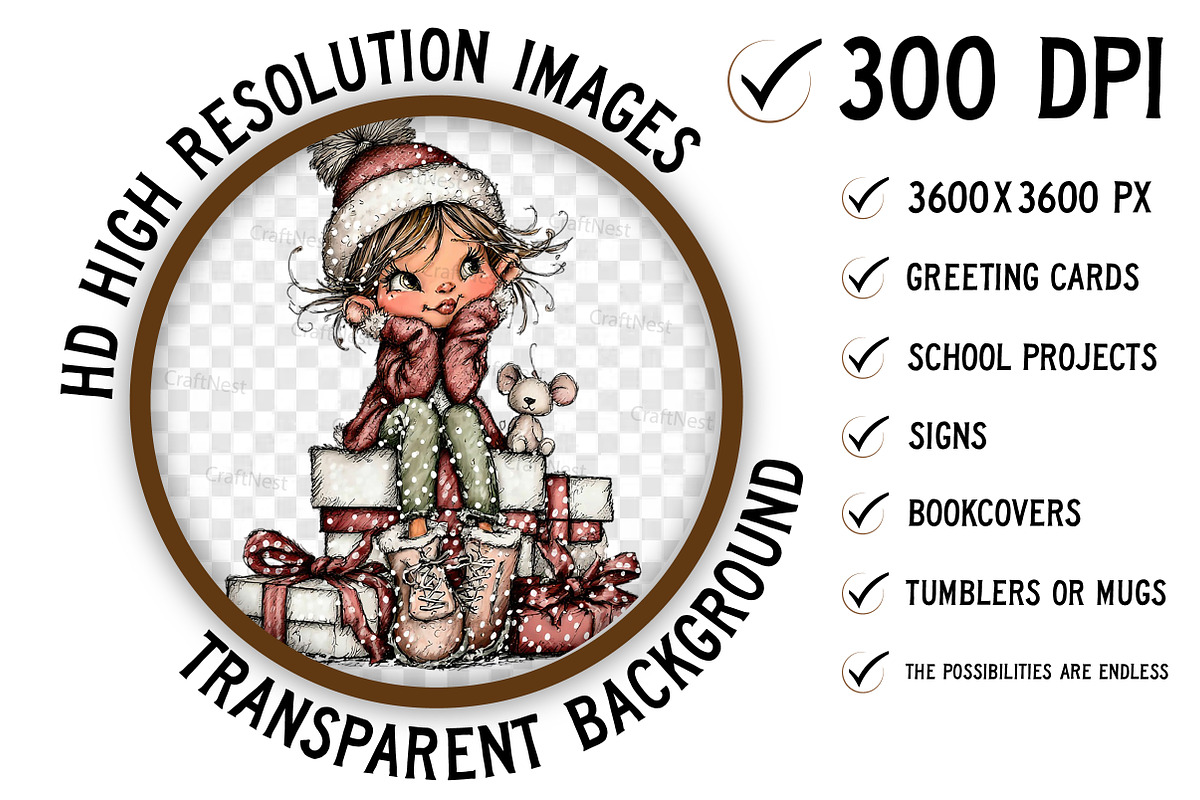 Vintage Kids  Christmas Clipart, an Illustration by Craft Nest (Photo 7 of 7)