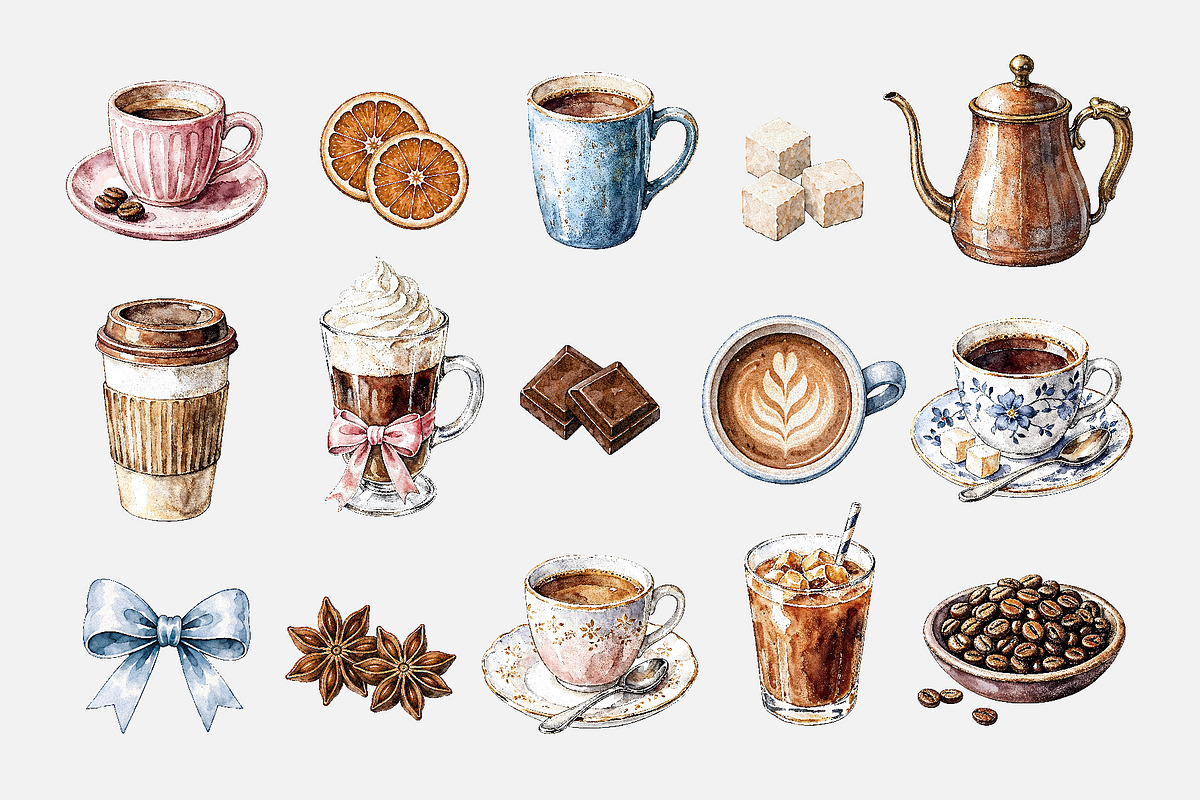 Watercolor Coffee Clipart (46), a Food Illustration by Iryna Denysova (Photo 3 of 8)