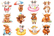 Funny Summer Highland Cow Clipart, an Illustration by Dream Creation (Thumbnail 3 of 4)
