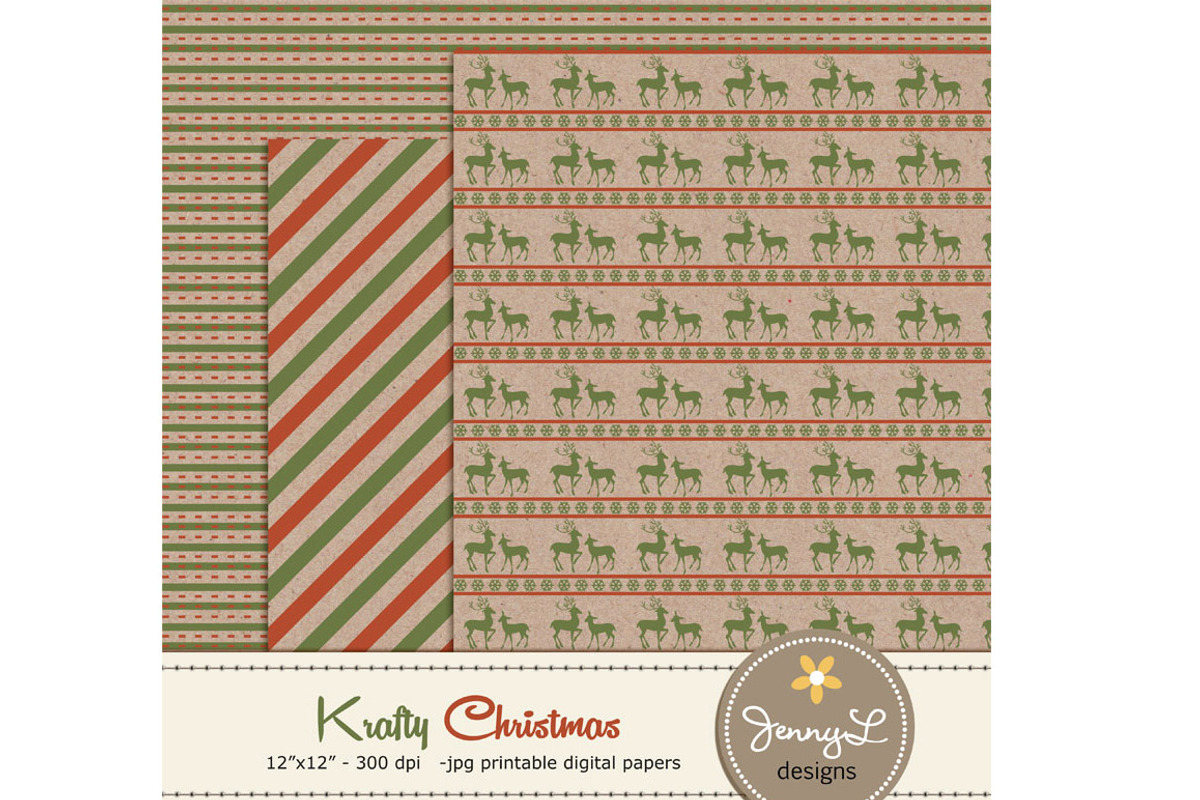 Kraft Christmas Digital Papers, a Pattern Graphic by JennyL Designs (Photo 2 of 4)
