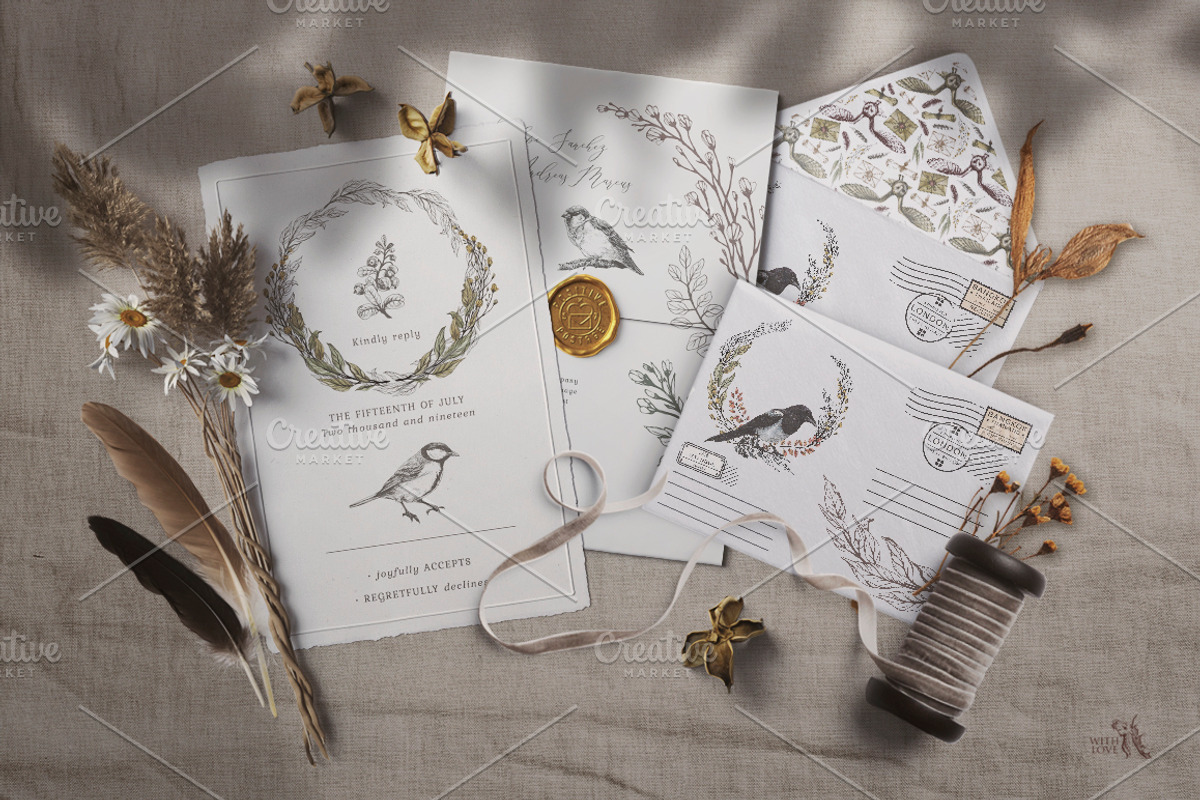 Nordic Birds Ink & Watercolor Set, an Illustration by Fluffy Unicorn (Photo 2 of 12)