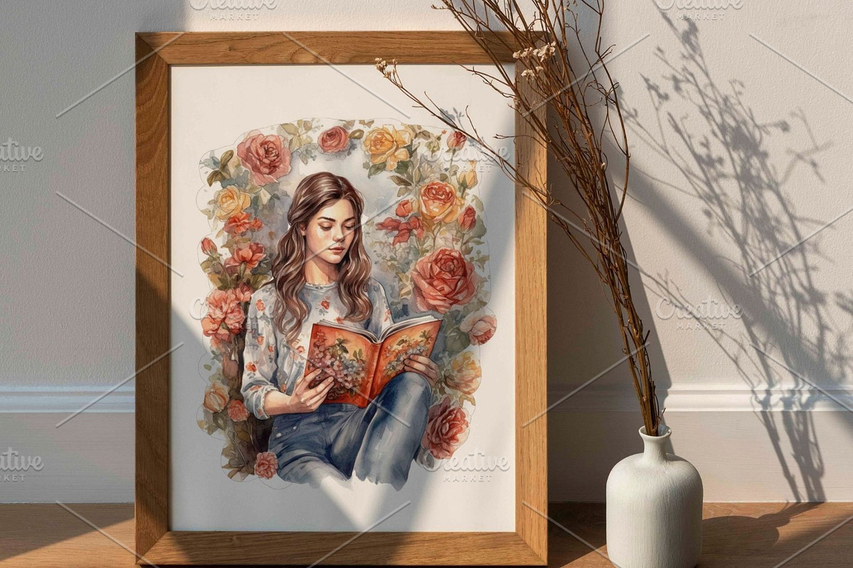 Cozy Reading Watercolor Clipart, an Illustration by Jalina Clipart Studio (Photo 8 of 8)