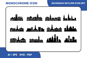 Savannah Georgia Skyline Icon Pack, a Solid Icon by Fontmine Studio