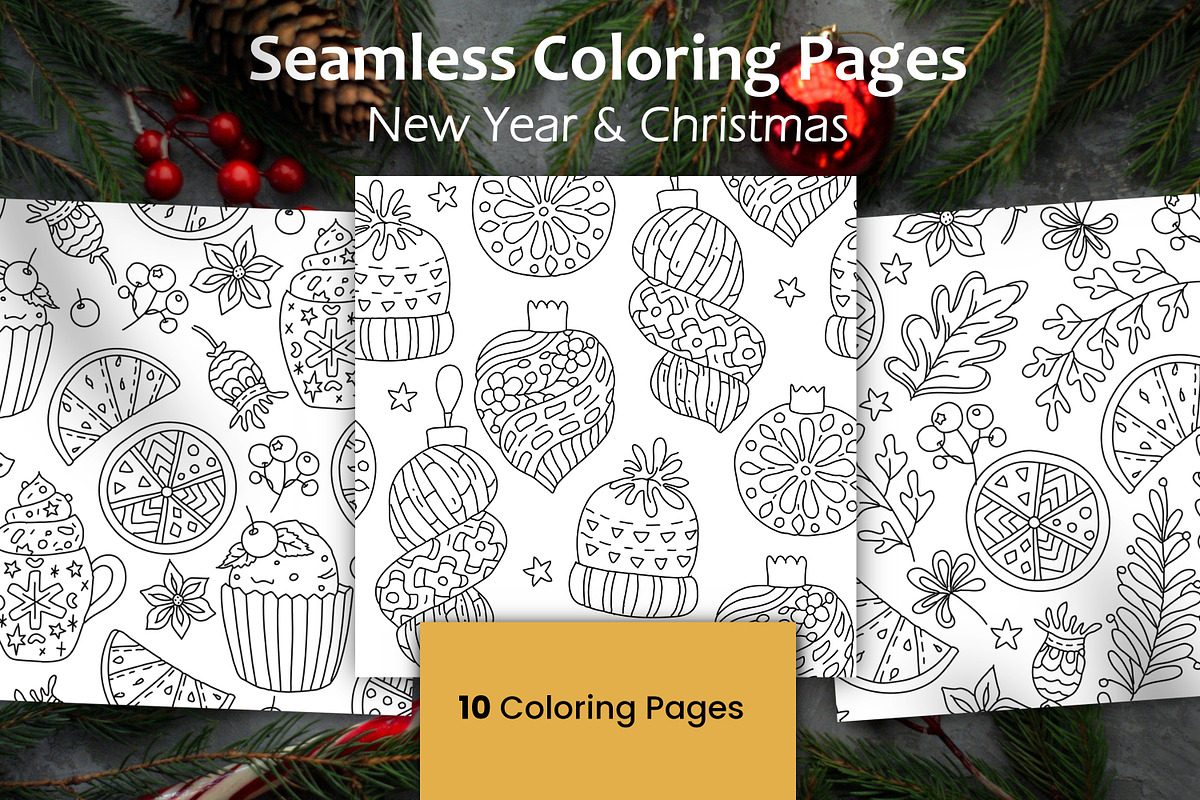 Seamless Coloring Pages | Christmas, a Pattern Graphic by ChristinaDesigns (Photo 1 of 5)