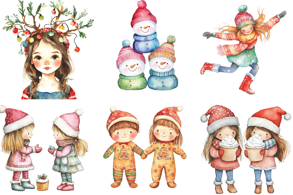 Cute Holiday Girls Funny Christmas, an Illustration by CraftArtStudio (Photo 2 of 6)