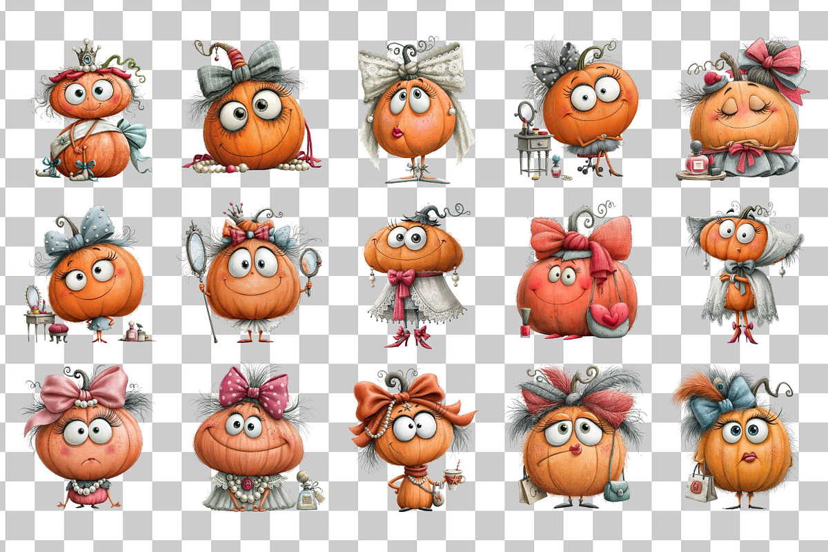 Quirky Coquette Pumpkins PNG Clipart, a Seasonal Illustration by Nicolle's Colorful Art (Photo 3 of 6)