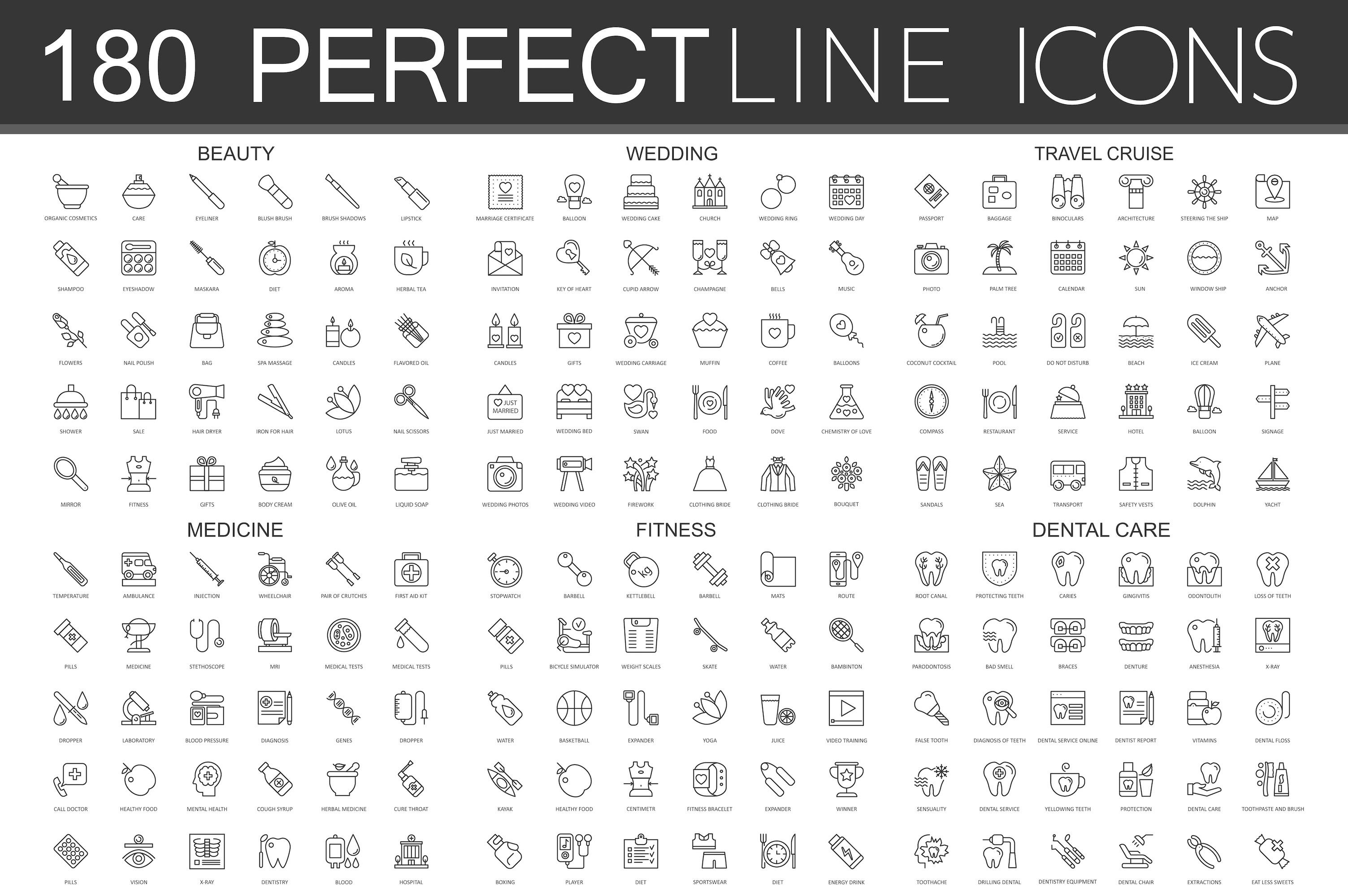 180 Perfect Line concept icons, an Outline Icon by Lemberg Vector