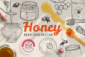 Honey, bees and sugar, a Food Illustration by MuzaInspires