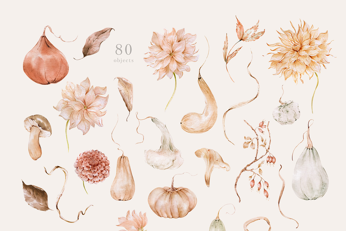Fall dahlias, pumpkins and mushrooms, an Illustration by astelenadesign (Photo 9 of 16)
