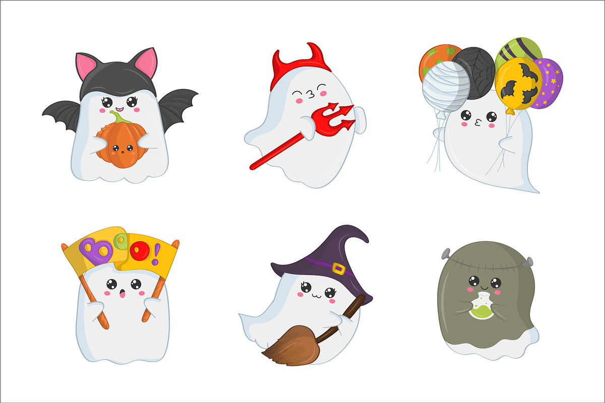 Set of Cute Halloween Ghosts, a Decorative Illustration by ArtVarStudio (Photo 2 of 3)