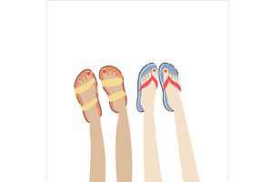 Flip flops on sandy beach. Summer, an Object Illustration by Mila Di Art