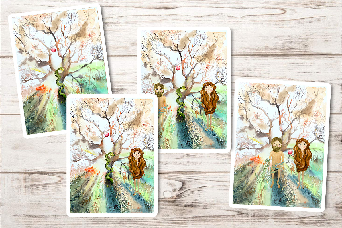 Adam and Eve - Watercolor Set, an Education Illustration by Tati Bordiu (Photo 2 of 5)