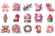 Pink Christmas Watercolor Clipart, an Illustration by Designking (Thumbnail 2 of 5)