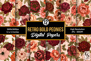 Retro Bold Peonies Seamless Pattern, a Pattern Graphic by Creative Store (Thumbnail 1 of 5)