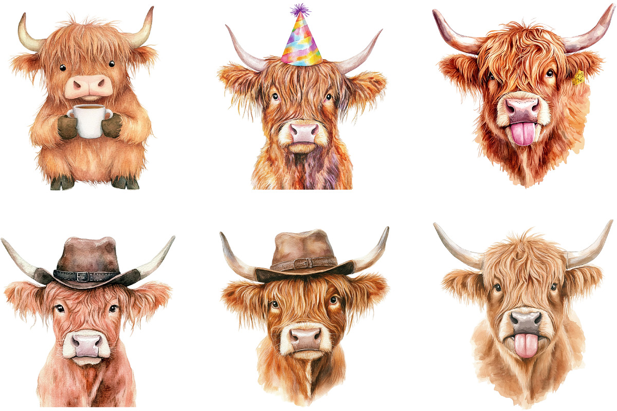 Funny Highland Cow Clipart Bundle, an Illustration by DreamArtGraphic (Photo 2 of 4)