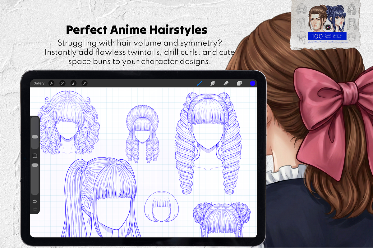 1500+ Hair Procreate Bundle, a Brush Add-On by Selentaori Studio (Photo 7 of 15)