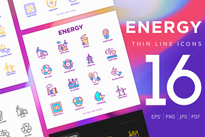Energy | 16 Thin Line Icons Set, an Outline Icon by Alex Blogoodf