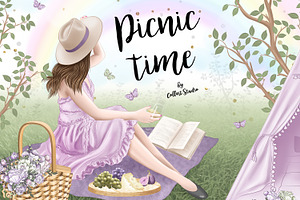 Picnic clipart, spring illustration