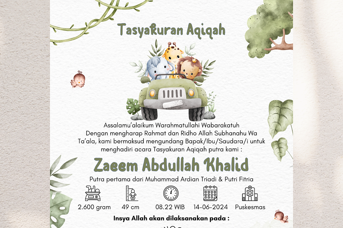 Safari Jungle Aqiqah Canva Template, an Invitation Template by Blooming Daisy (Photo 4 of 4)