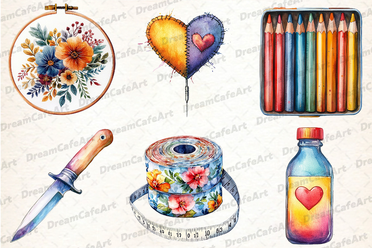 Watercolor Craft Clipart, Crafting, an Illustration by DreamCafeArt (Photo 4 of 7)