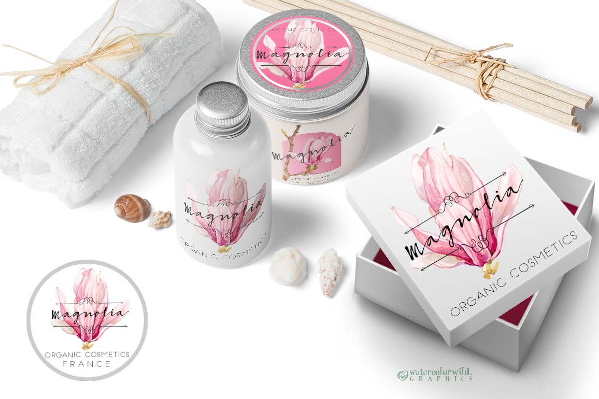Magnolia-Clipart Set Watercolor, an Illustration by watercolorwild.graphics (Photo 7 of 9)
