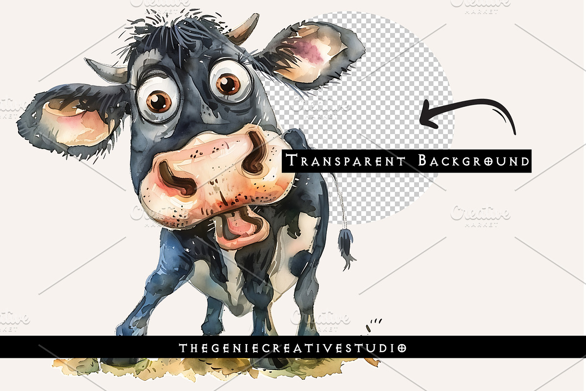 Cartoon Cow PNG Clipart Set, an Animal Illustration by Geniecreativestudio (Photo 2 of 9)