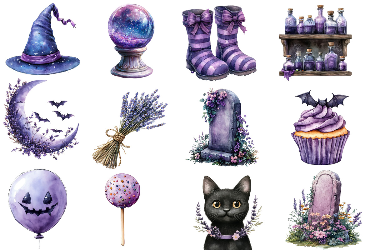 Watercolor Lavender Halloween, an Illustration by Designworld (Photo 4 of 5)