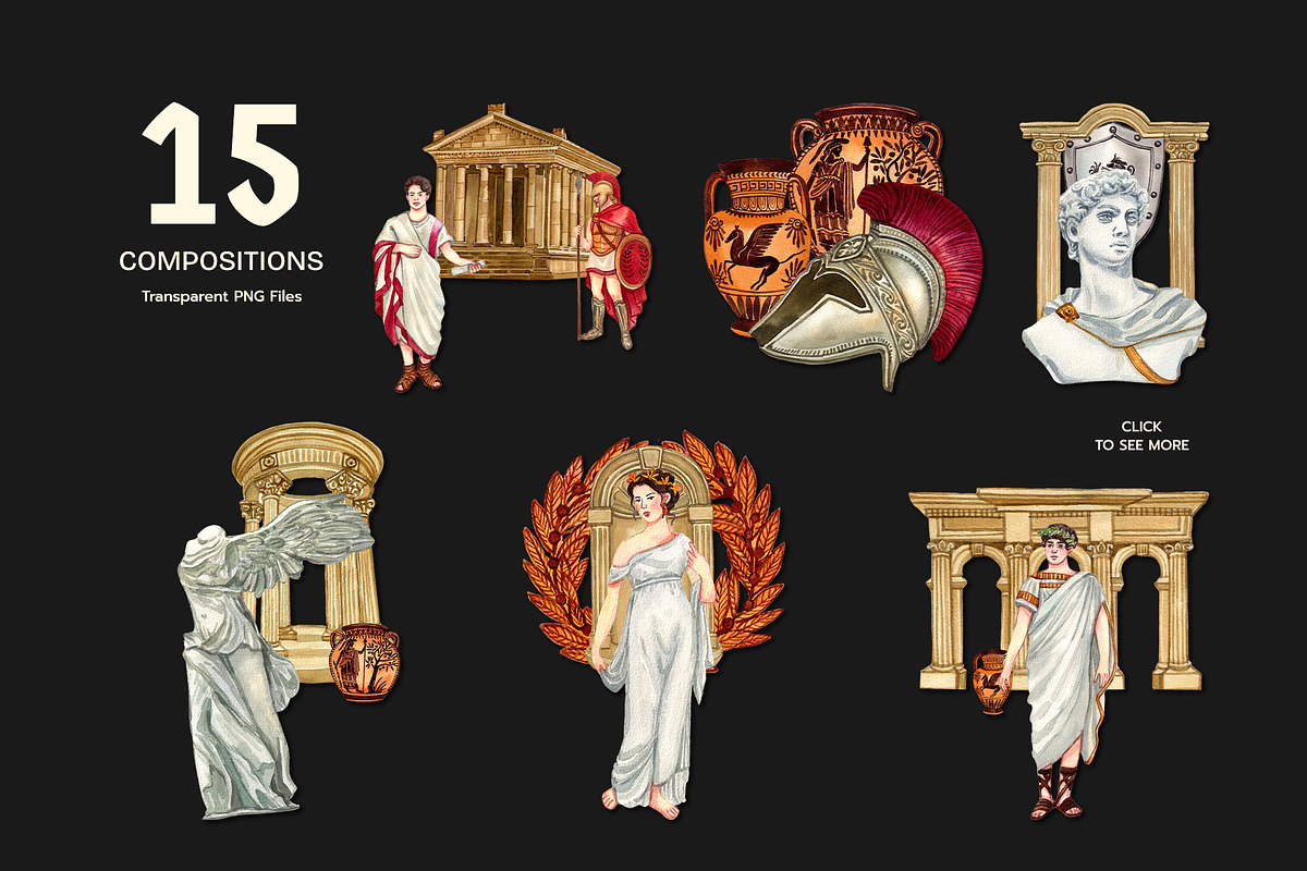 Ancient Greek Roman Architecture, a Decorative Illustration by CreativeValuation (Photo 3 of 12)