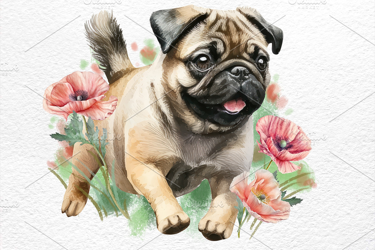 Playful Pugs. Watercolor, an Animal Illustration by Watercolor dreams (Photo 6 of 6)