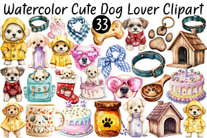 Watercolor Cute Dog Lover Clipart, a Seasonal Illustration by CitraGraphics