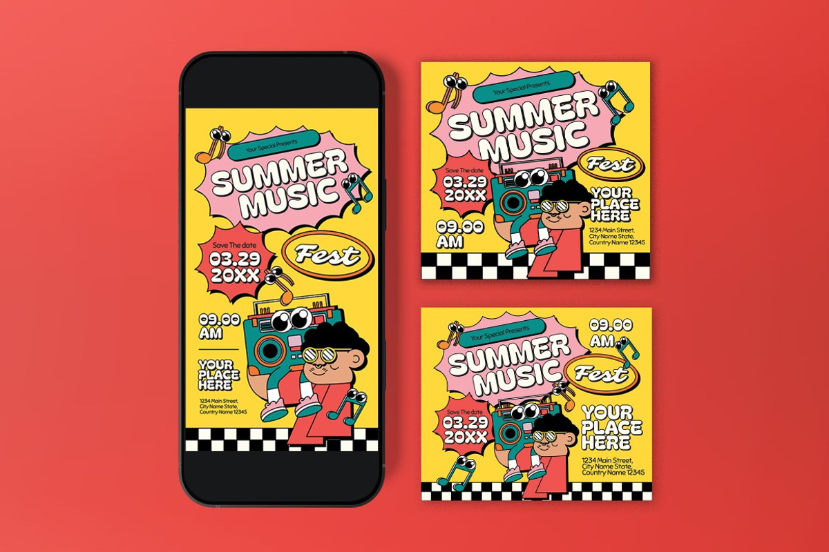Yellow Summer Music Fest Flyer Set, a Flyer Template by graphicook (Photo 3 of 3)