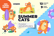 Summer Cats. Cards & Stickers, an Animal Illustration by Ejevyaka (Thumbnail 1 of 7)