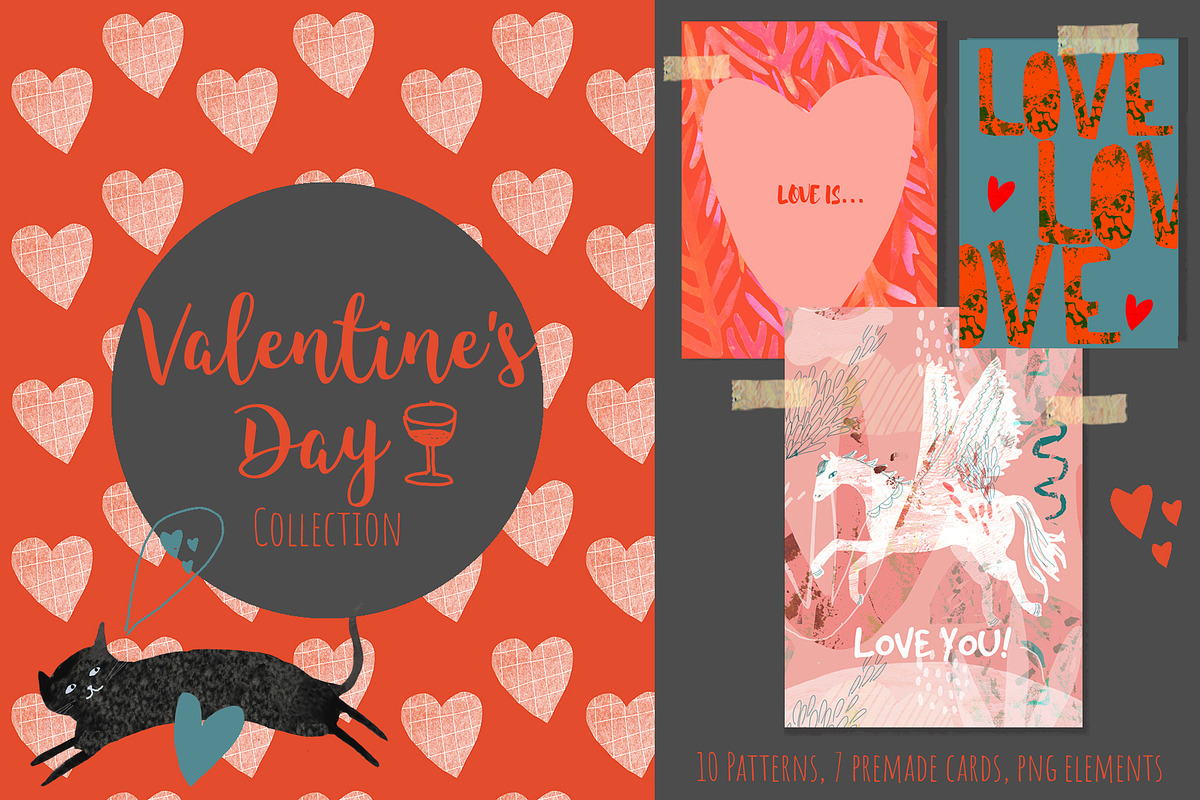 Valentine's day Patterns and Cards, an Animal Illustration by watercolor kamill (Photo 1 of 8)